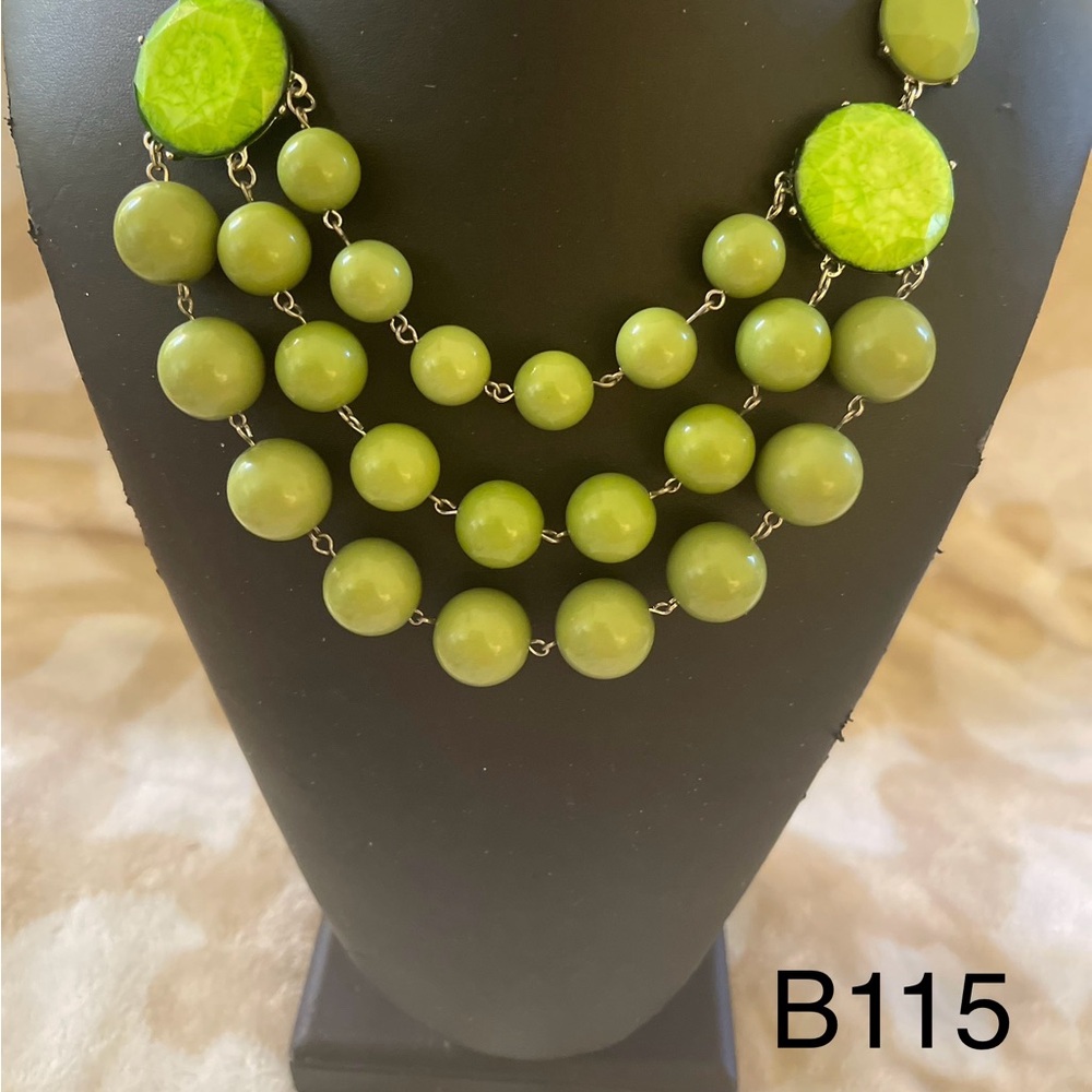 Statement Lime/green 3 layers of bubble beads attached to silver plated chain